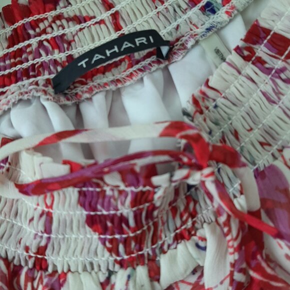 TAHARI - Foliage Print Long Sleeve Blouse - White/Pink - Size Medium - Picture 6 of 6